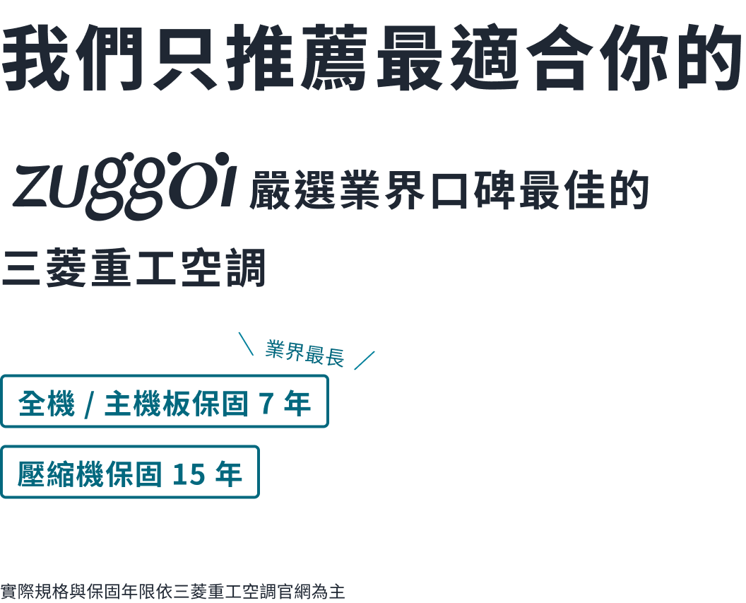 Zuggoi 嚴選三菱重工空調全系列：保固7年，壓縮機保固15年